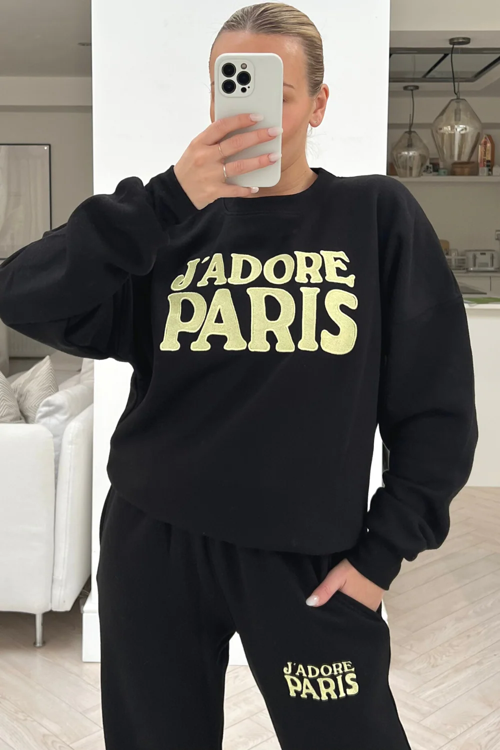 Jadore paris black embroidered sweater loungewear set - Image 4