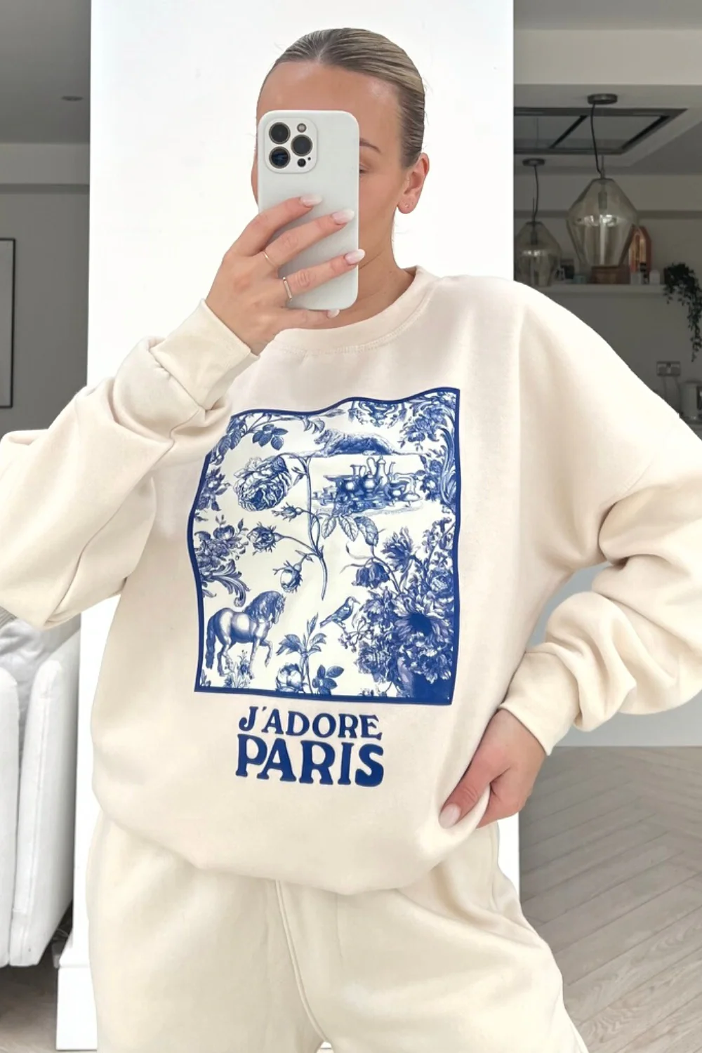 Jadore Paris blue floral box printed sweater loungewear set - Image 2