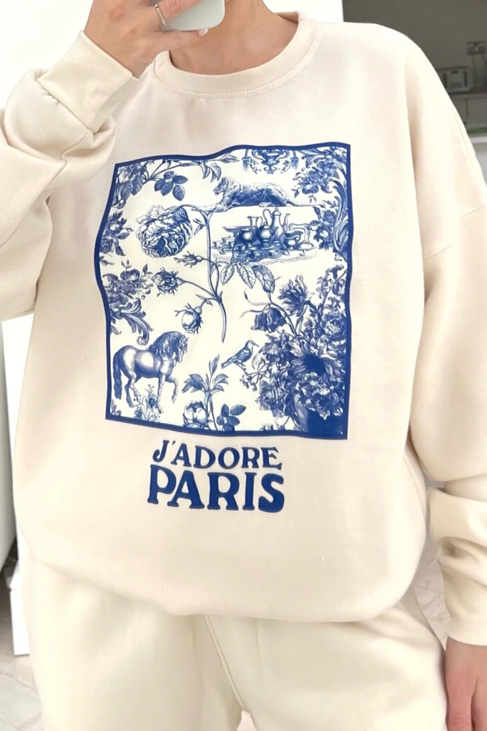 Jadore Paris blue floral box printed sweater loungewear set - Image 3