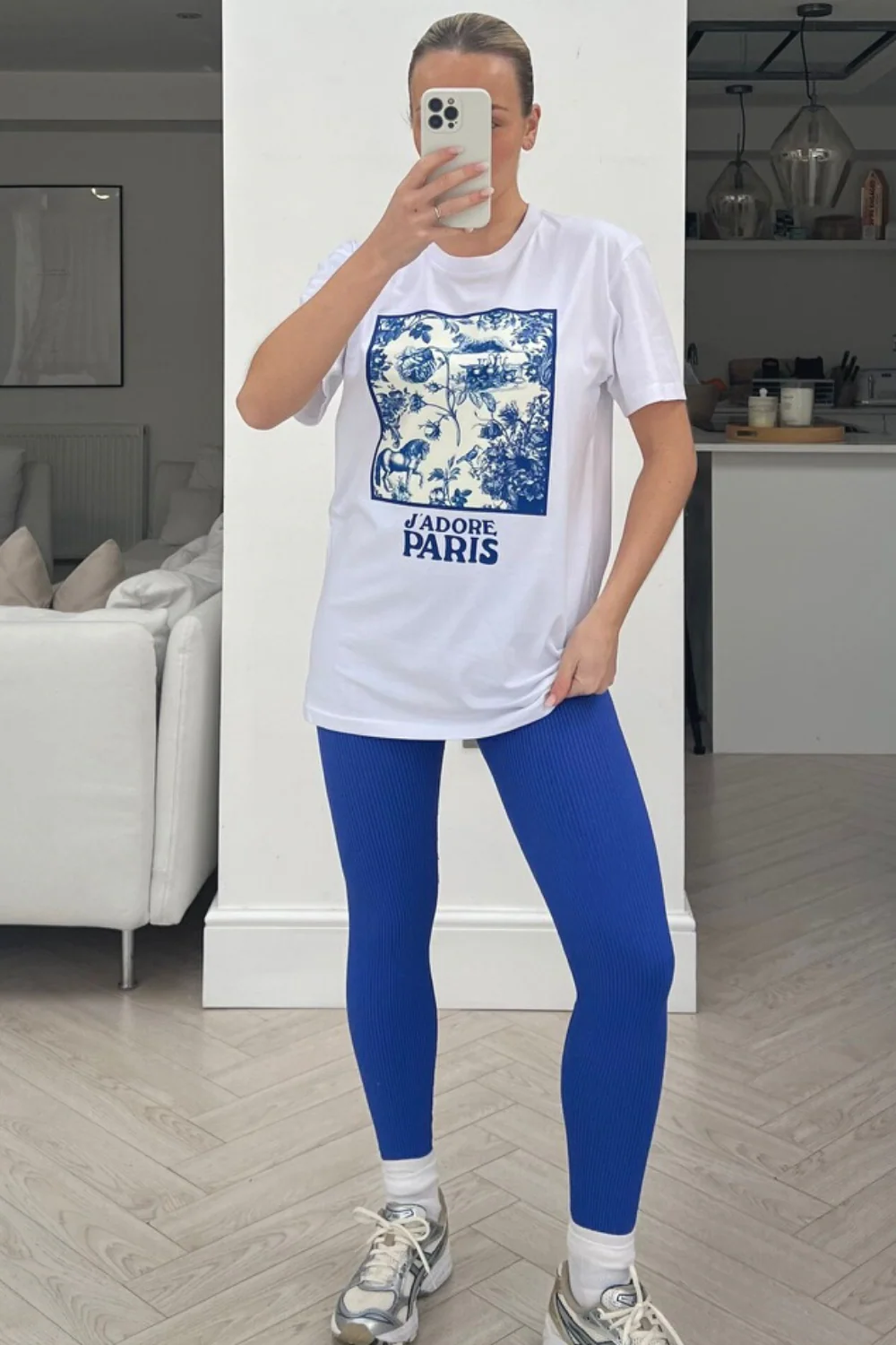 Jadore paris floral white & blue printed tee - Image 2