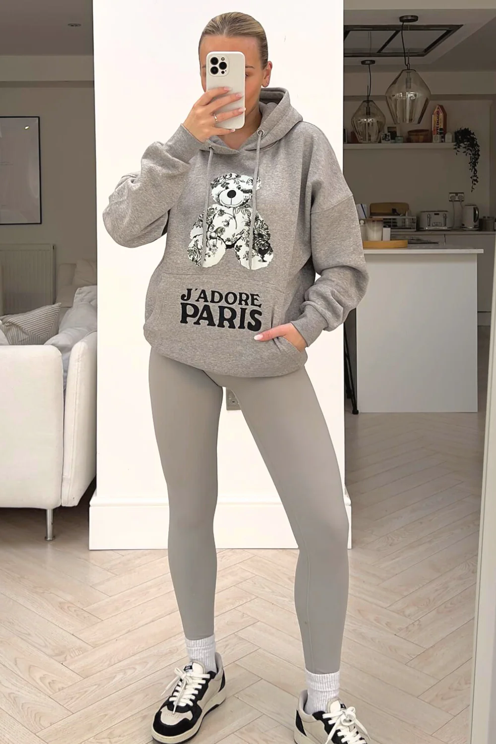 Jadore Paris grey teddy printed grey hoodie - Image 2