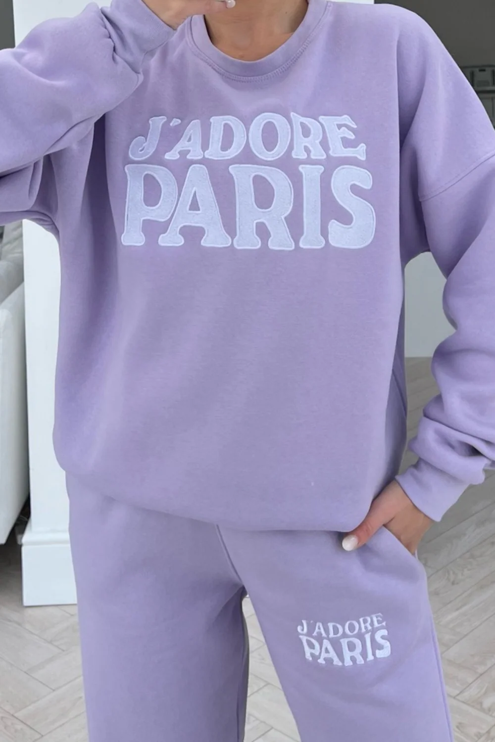 Jadore paris lilac embroidered sweater loungewear set - Image 3