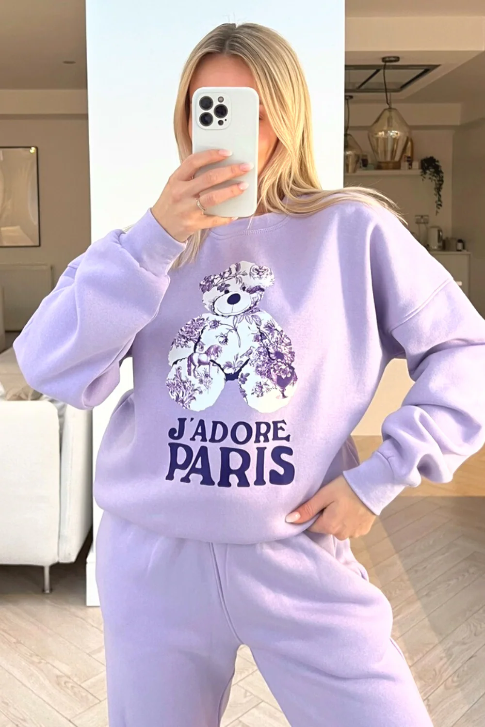 Jadore Paris lilac floral teddy printed sweater loungewear set - Image 2