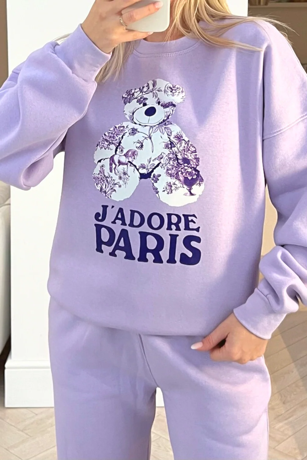 Jadore Paris lilac floral teddy printed sweater loungewear set - Image 3