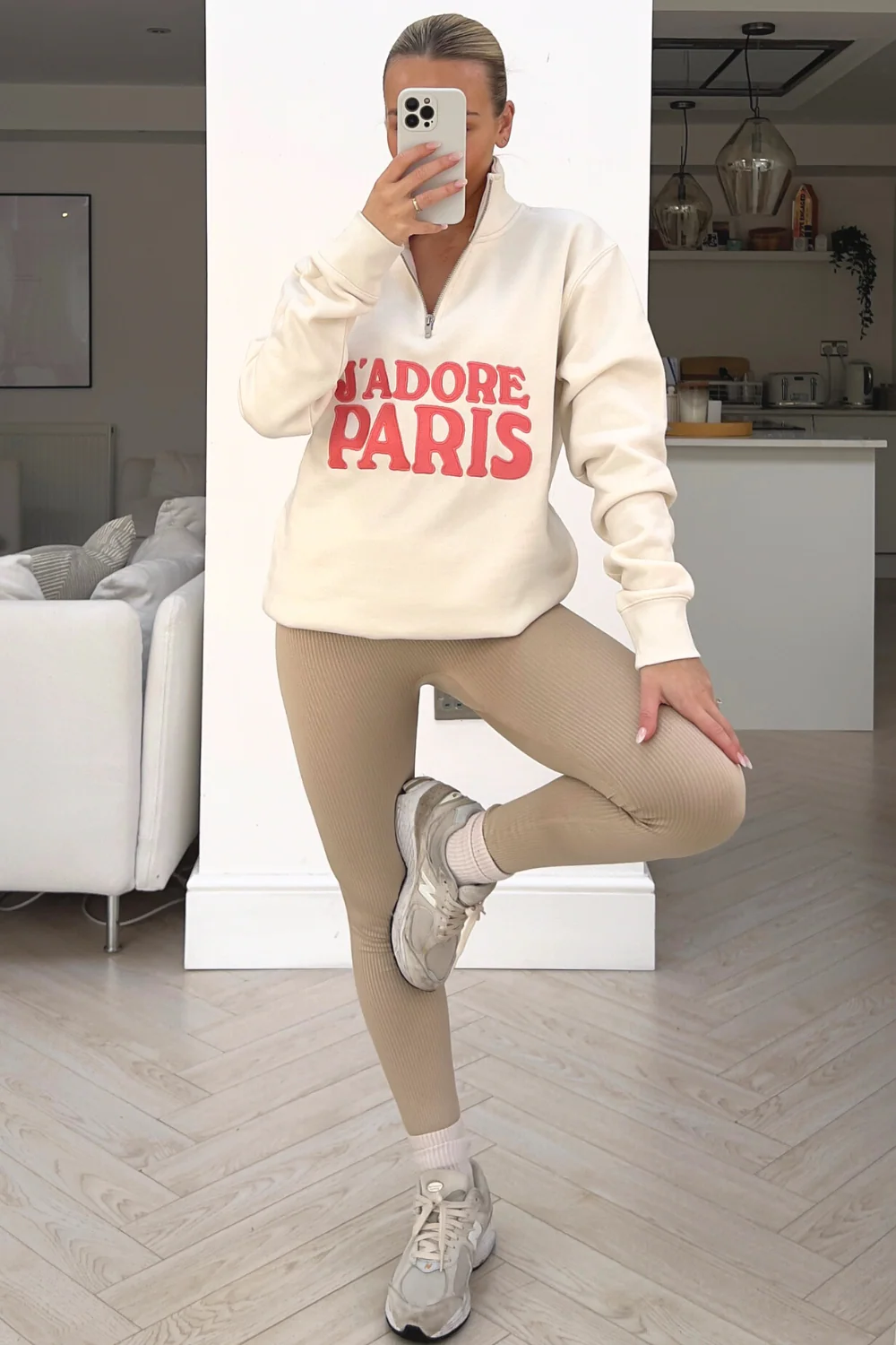 Jadore paris pink & ecru embroidered 1/4 zip sweater - Image 2