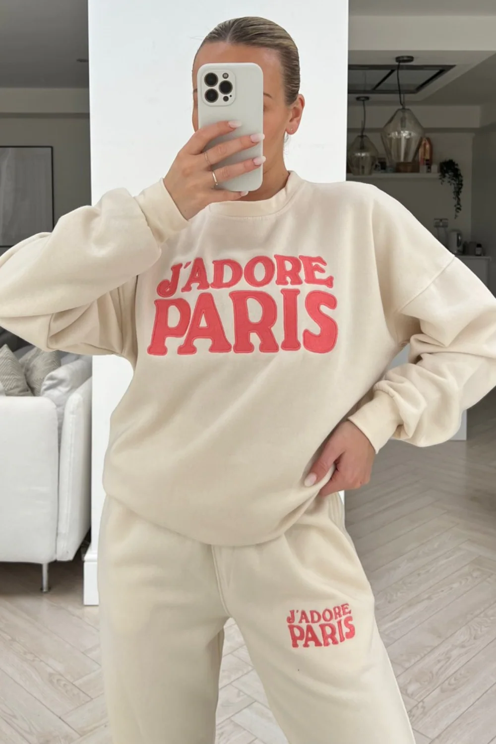 Jadore paris pink & ecru embroidered sweater loungewear set - Image 2