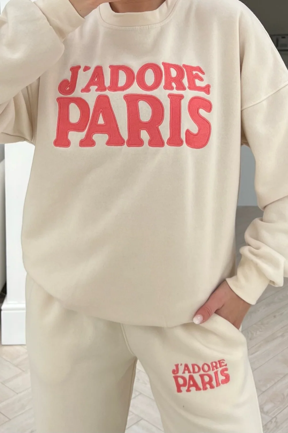 Jadore paris pink & ecru embroidered sweater loungewear set - Image 3