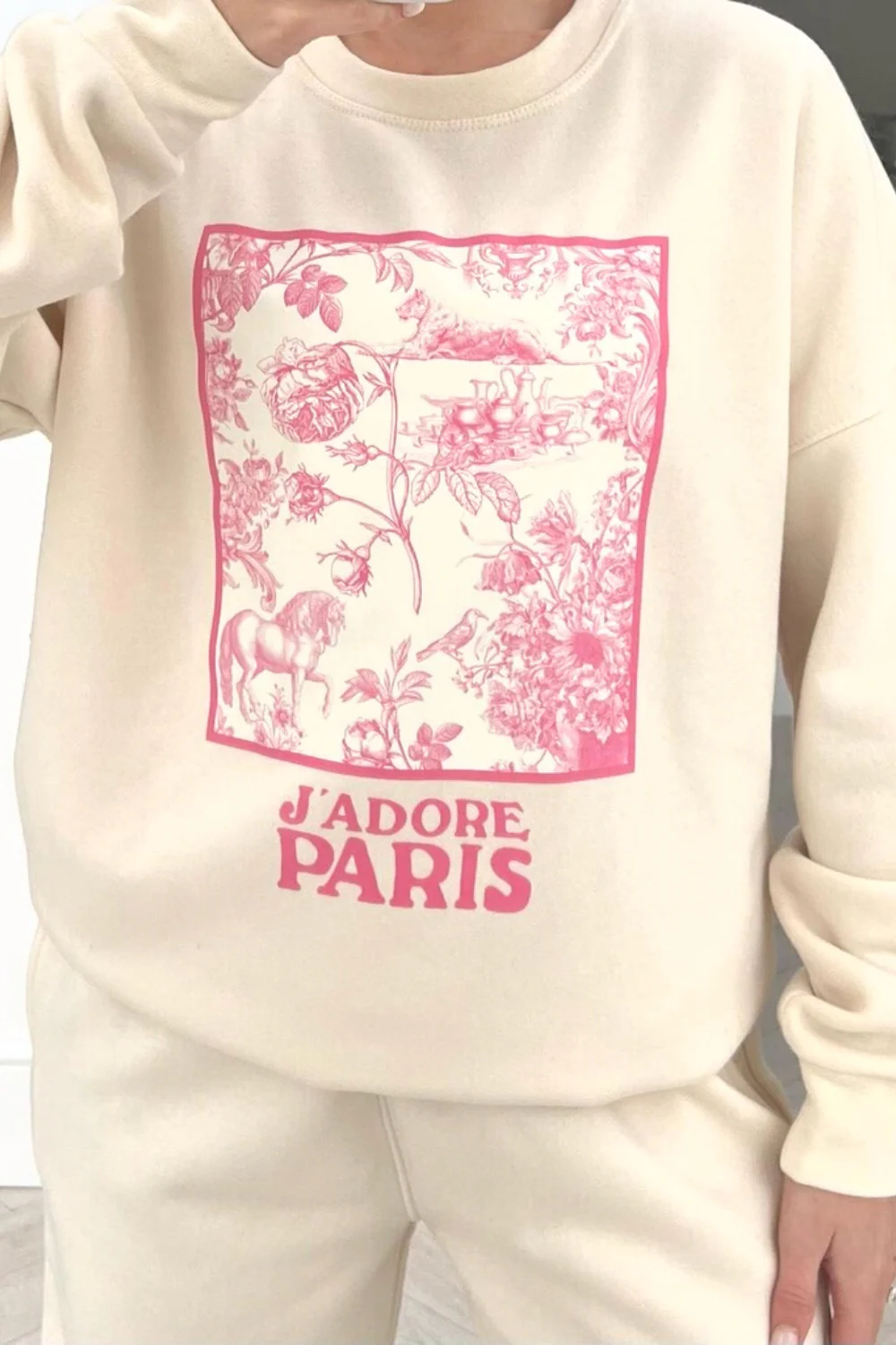 Jadore Paris pink floral box printed sweater loungewear set - Image 2