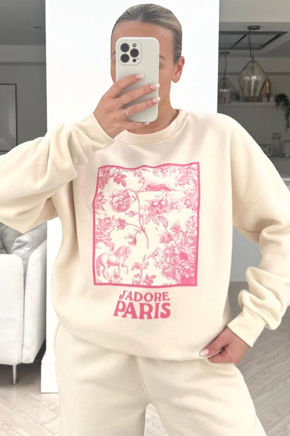 Jadore Paris pink floral box printed sweater loungewear set - Image 3