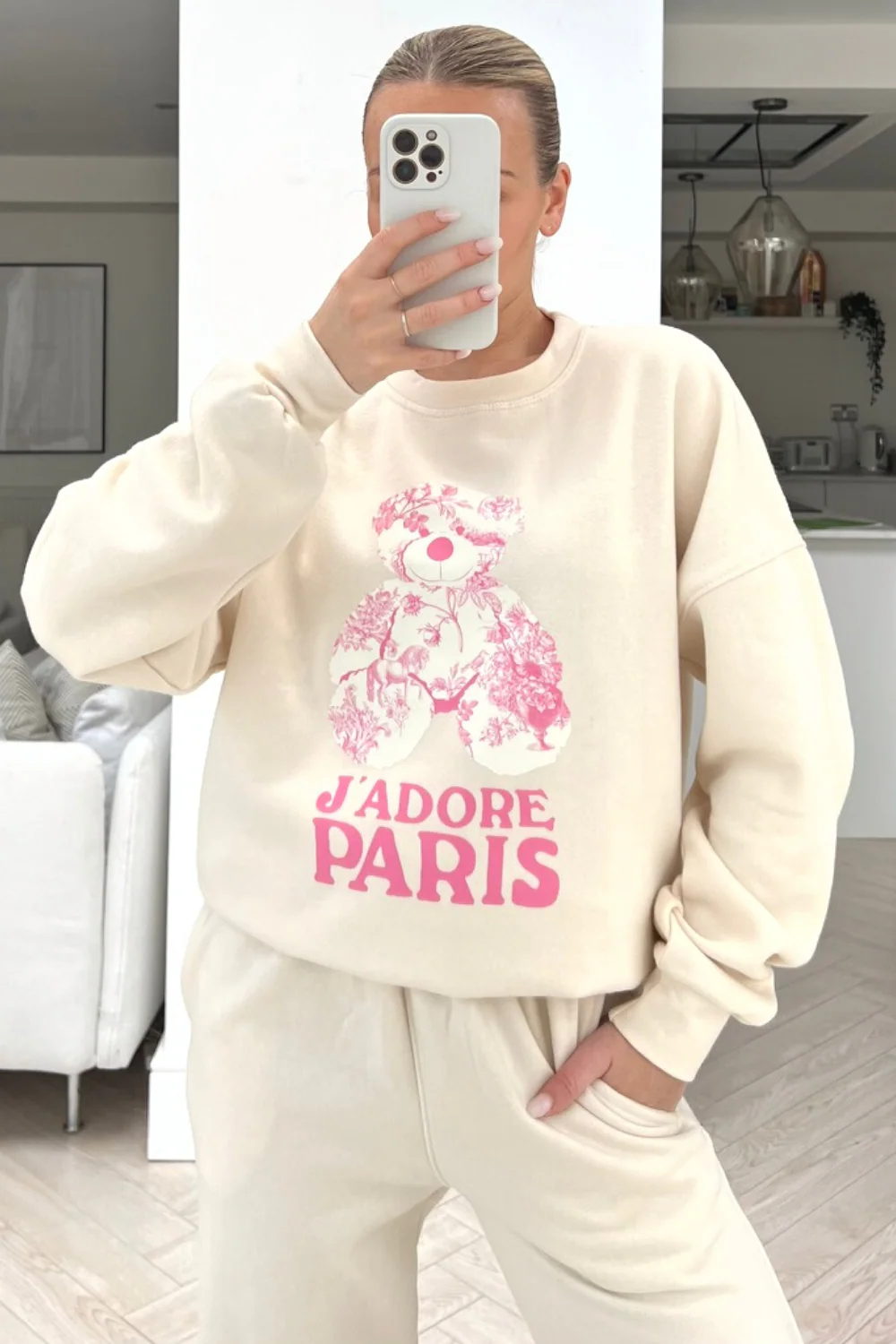 Jadore Paris pink floral teddy printed sweater loungewear set - Image 2