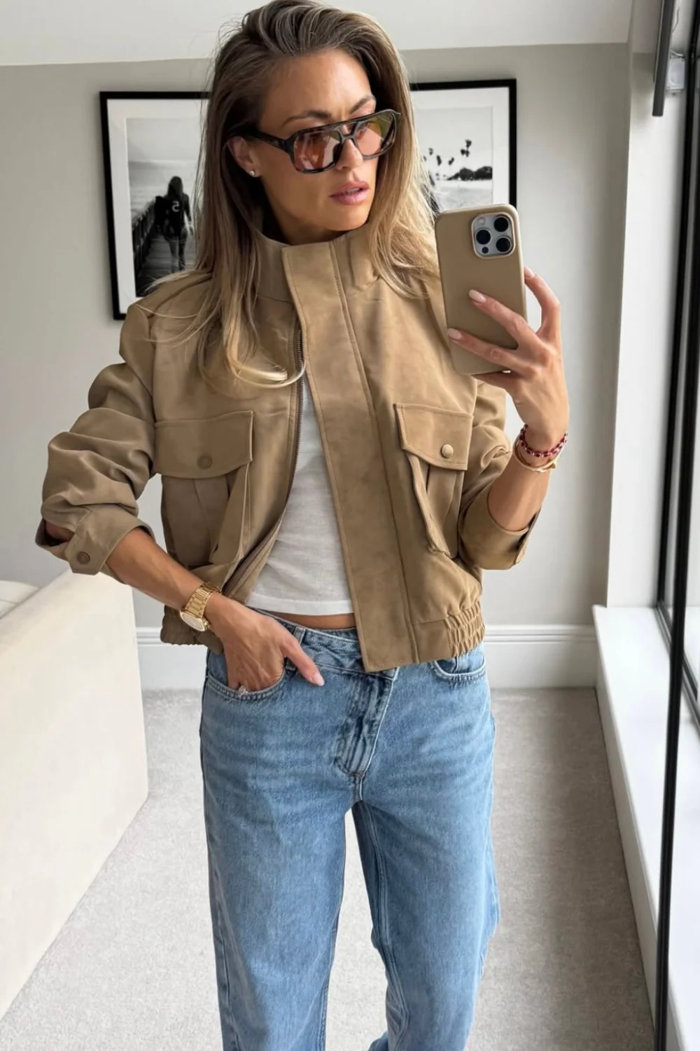 Jamie beige faux suede jacket - Image 3