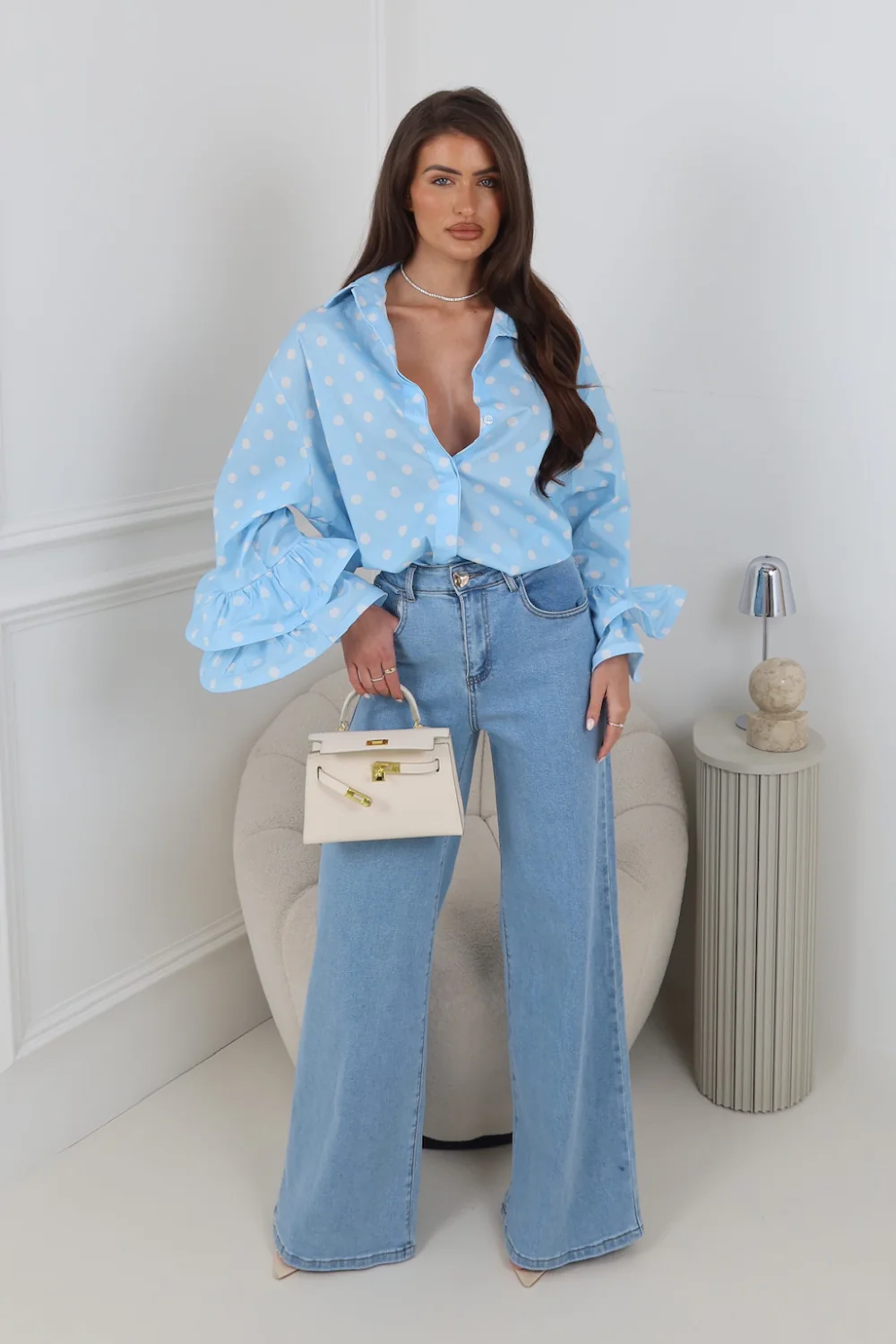JANE BLUE POLKA DOT RUFFLE CUFF SHIRT - Image 3