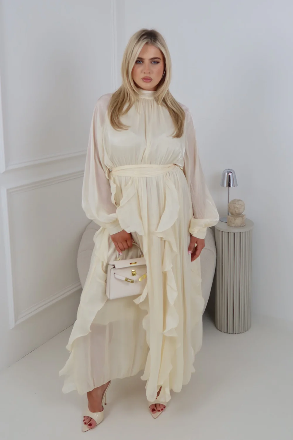 JASMINE CREAM CHIFFON RUFFLED MAXI DRESS - Image 3