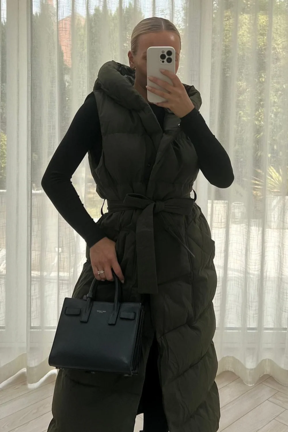 Jasmine khaki padded long hooded gilet - Image 4