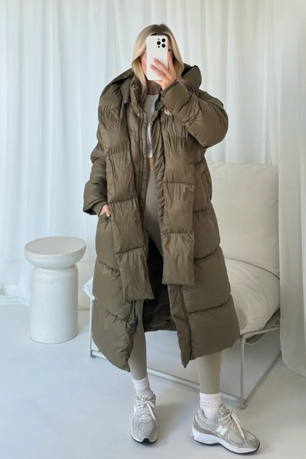 Jaya khaki long tie collar duvet coat - Image 2