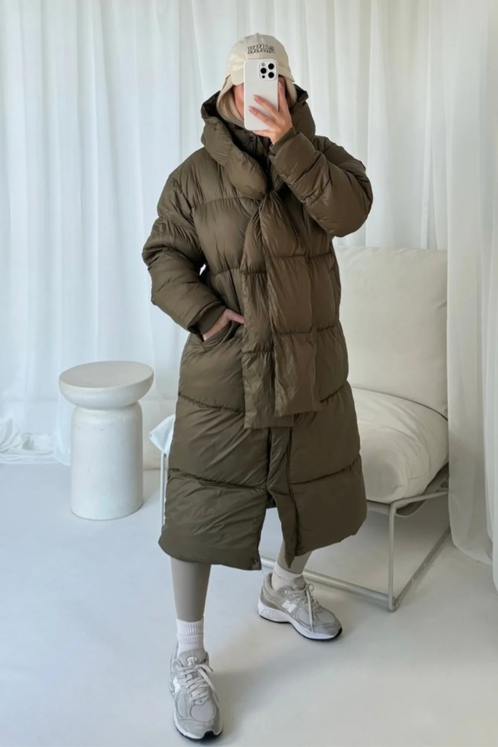 Jaya khaki long tie collar duvet coat - Image 3