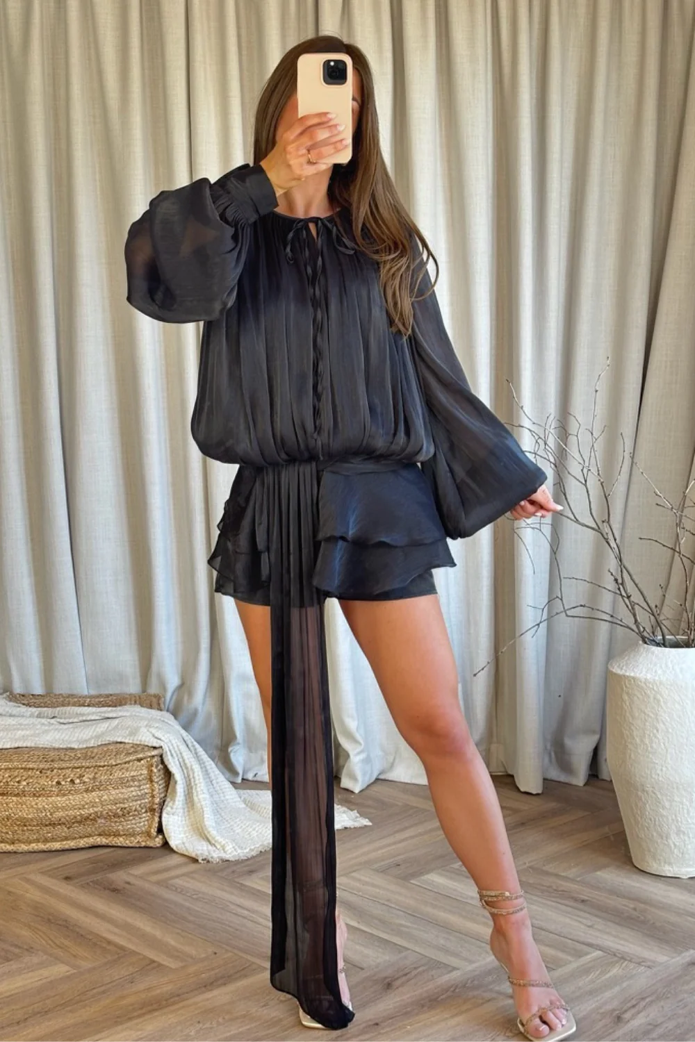 Jaycee black chiffon shirt dress