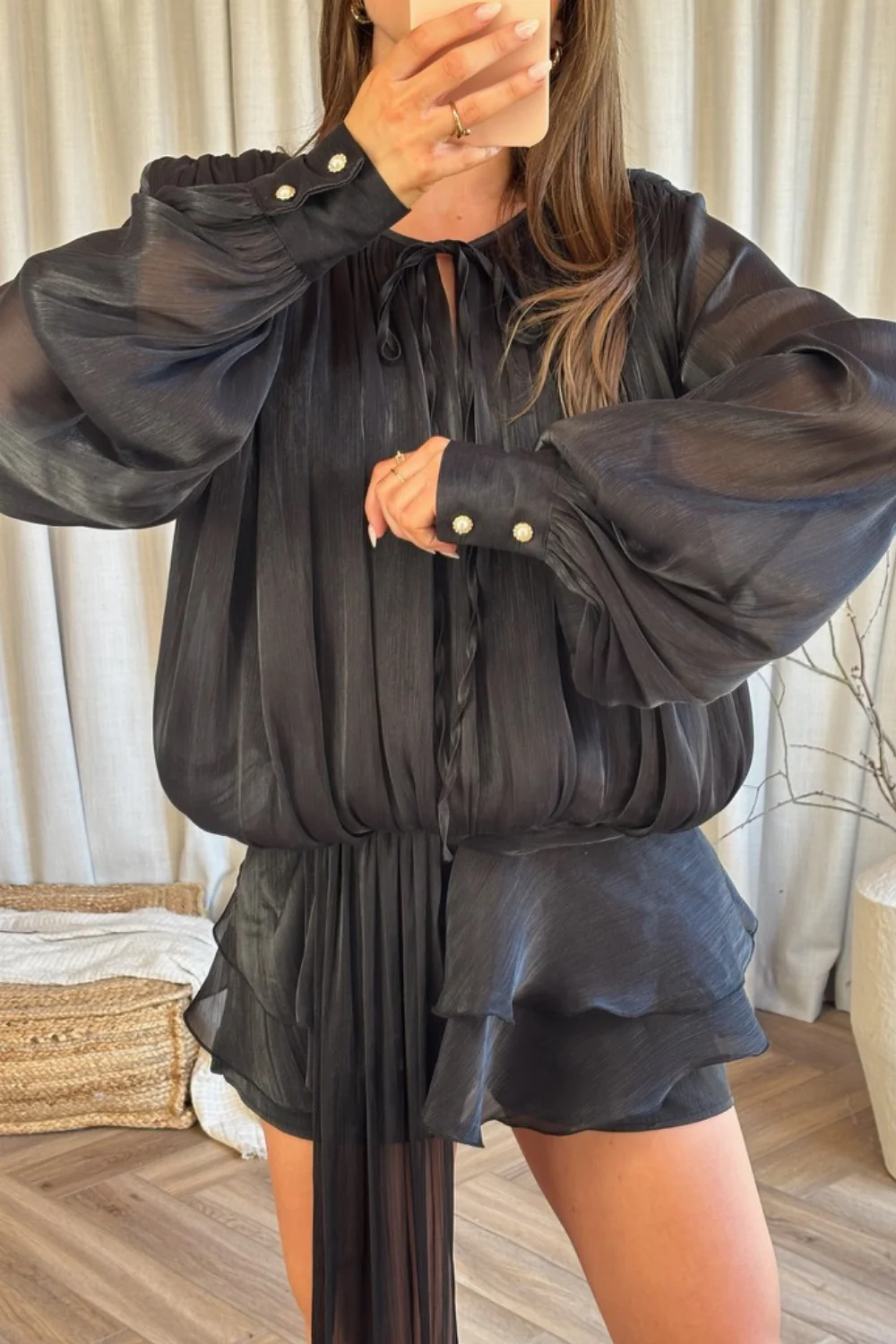 Jaycee black chiffon shirt dress - Image 3