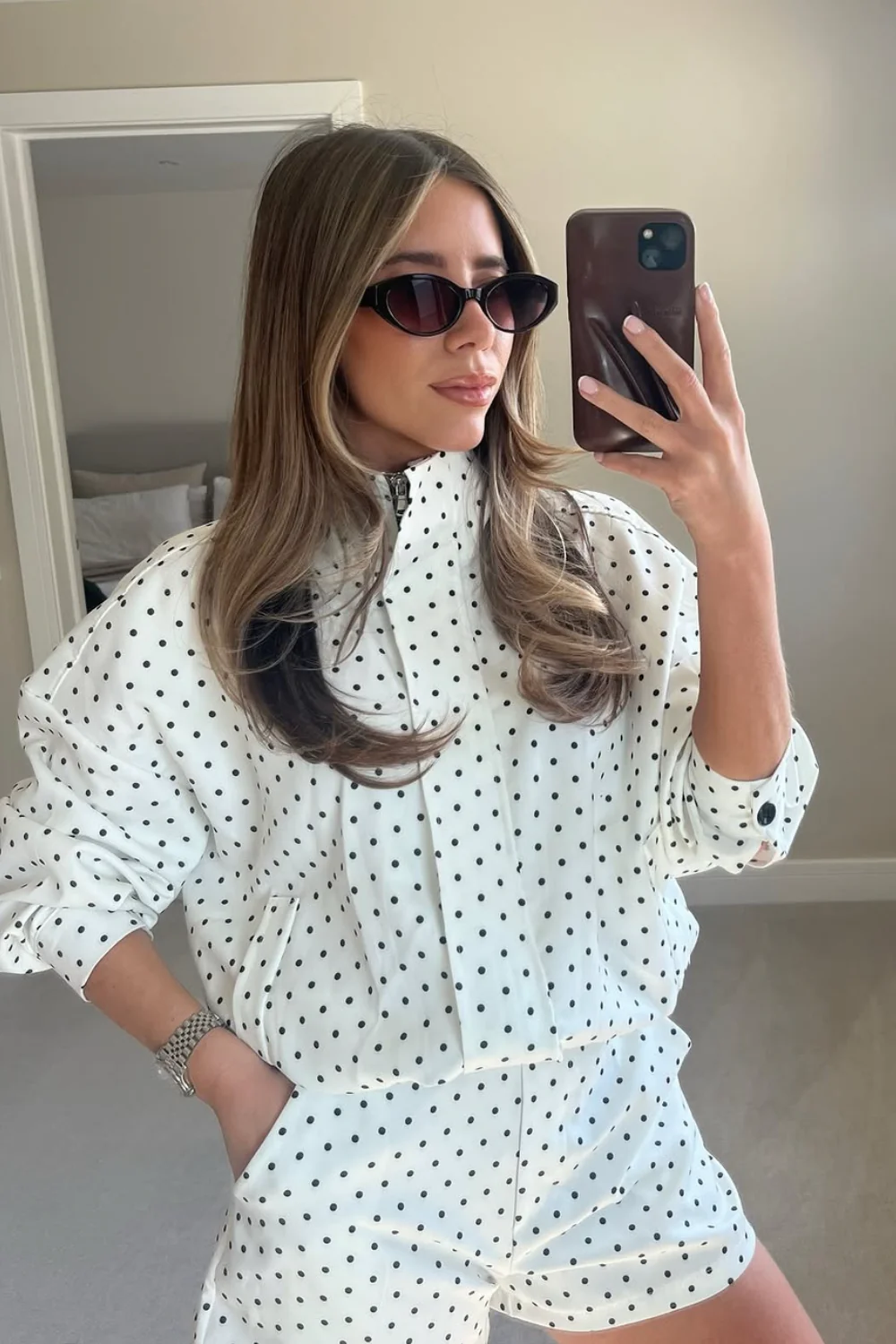 JESSICA CREAM POLKA DOT JACKET & SHORTS SET - Image 2