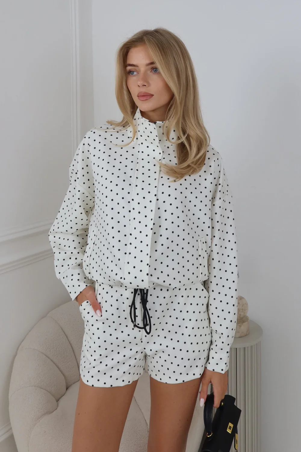 JESSICA CREAM POLKA DOT JACKET & SHORTS SET - Image 4
