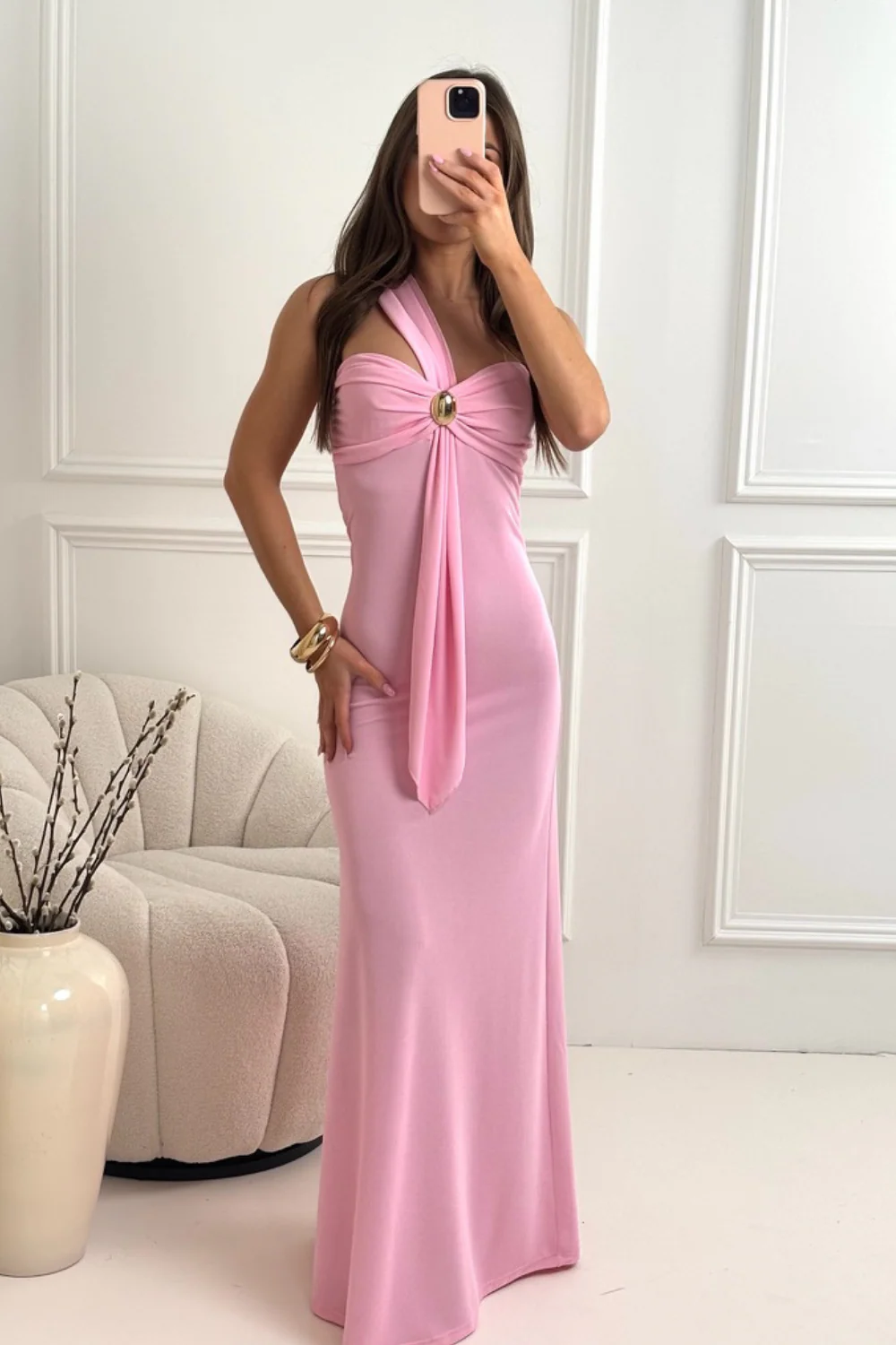 Jodie pink one shoulder maxi dress - Image 2
