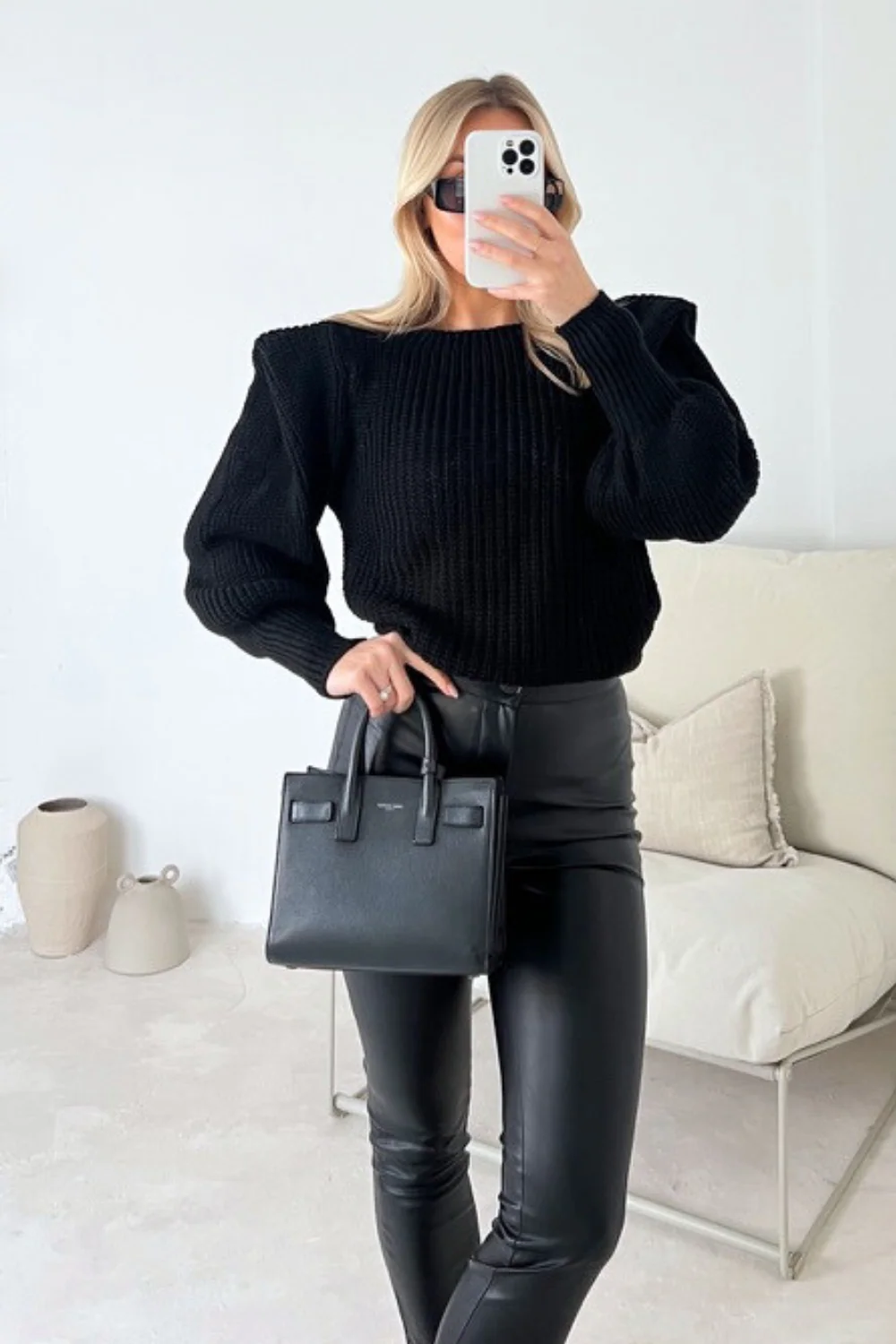 Joely black puff sleeve knit jumper - Image 3