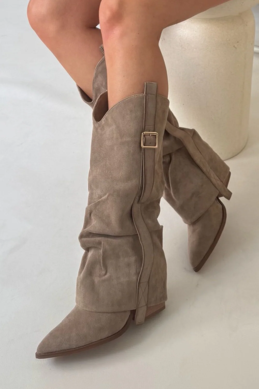 Joely khaki ruched heeled cowboy boots - Image 3