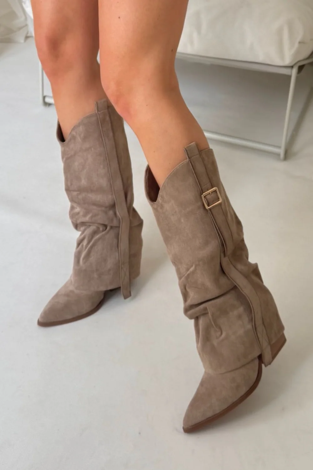 Joely khaki ruched heeled cowboy boots - Image 4