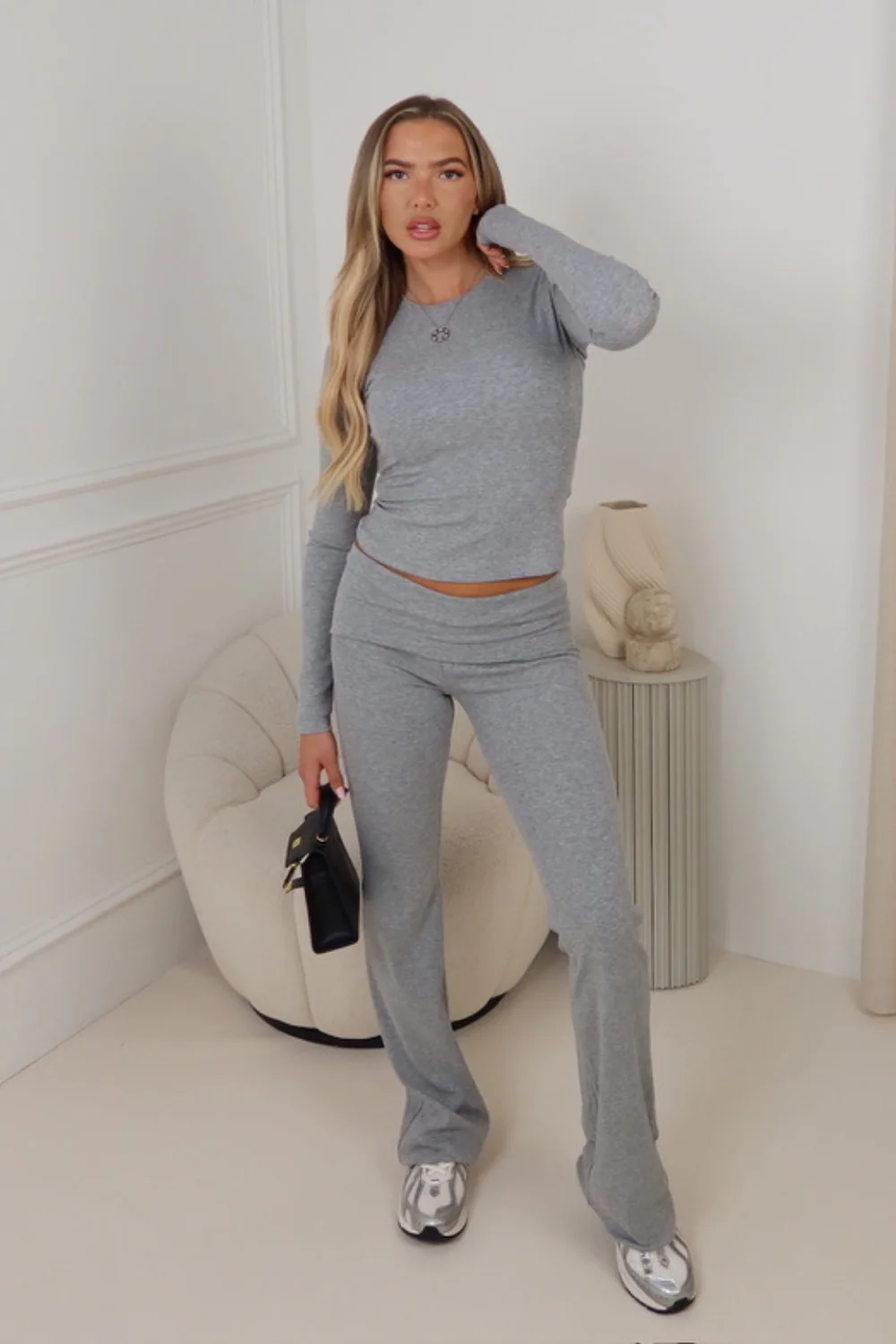 Jojo grey ribbed fold over pants