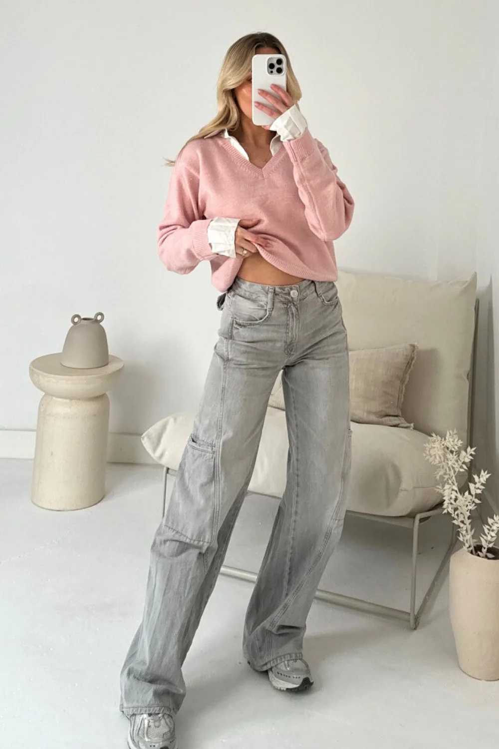 Josie pink faux shirt knitted jumper - Image 4