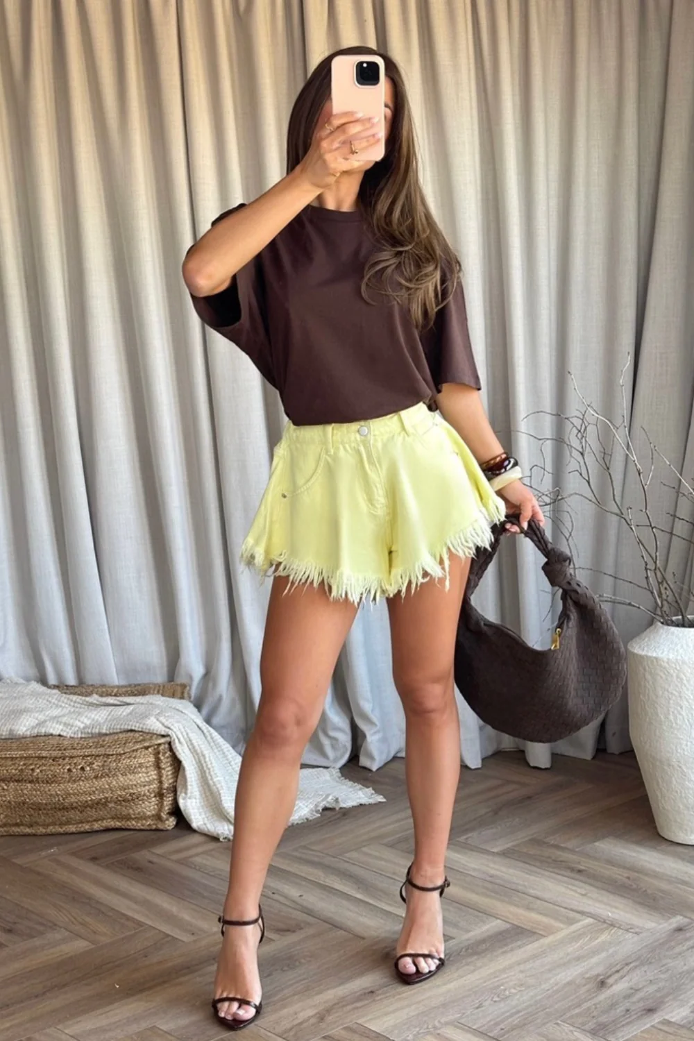 Joy lemon wide leg distressed denim shorts - Image 3