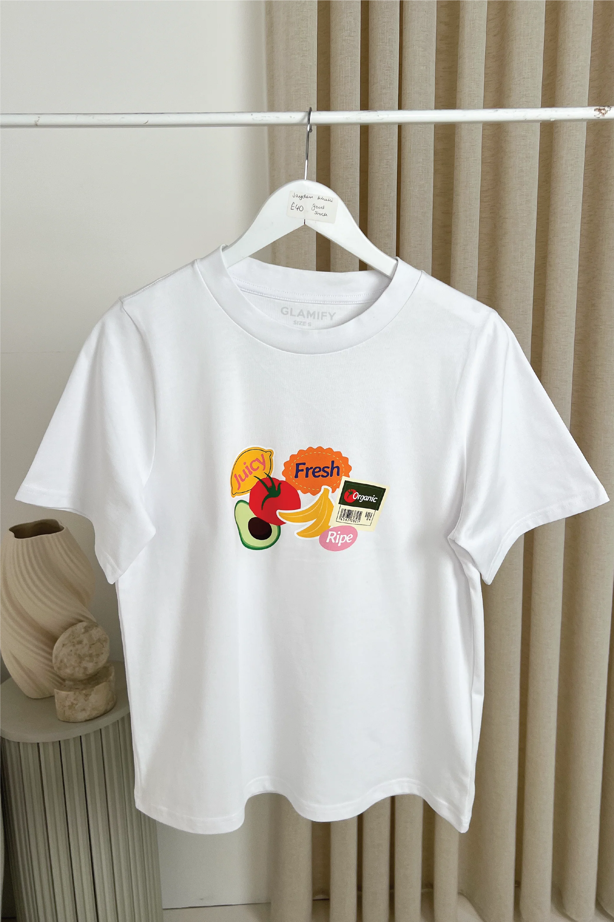 Juicy fresh white printed heavyweight oversized t-shirt - Image 3