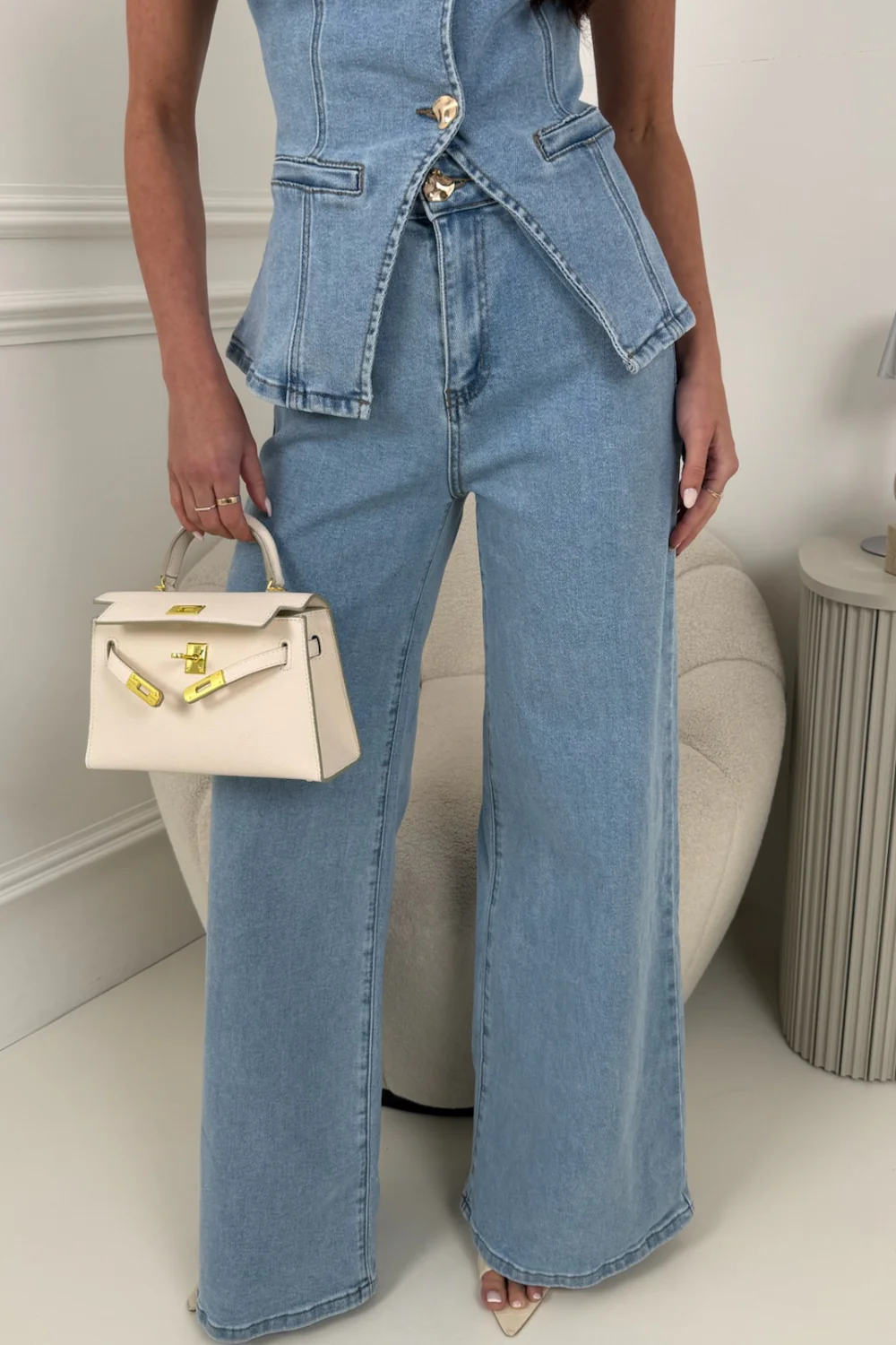 JUNIE BLUE DENIM WAISTCOAT AND MATCHING JEANS TWO PIECE SET - Image 5
