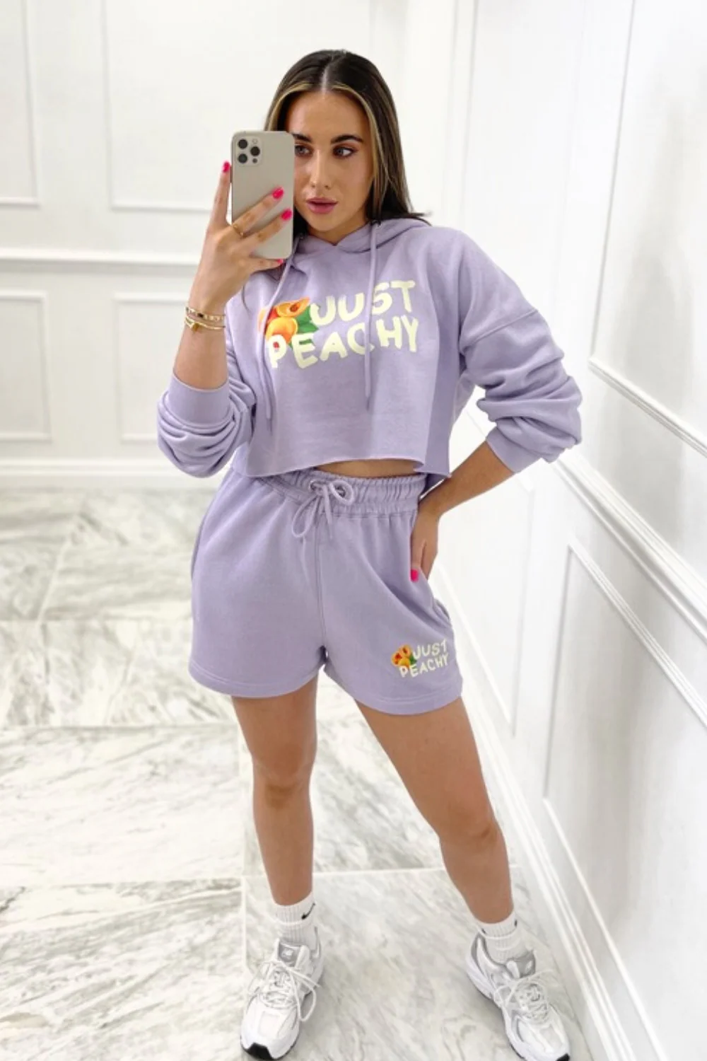 just peachy lilac hooded cropped short loungewear set - Image 3