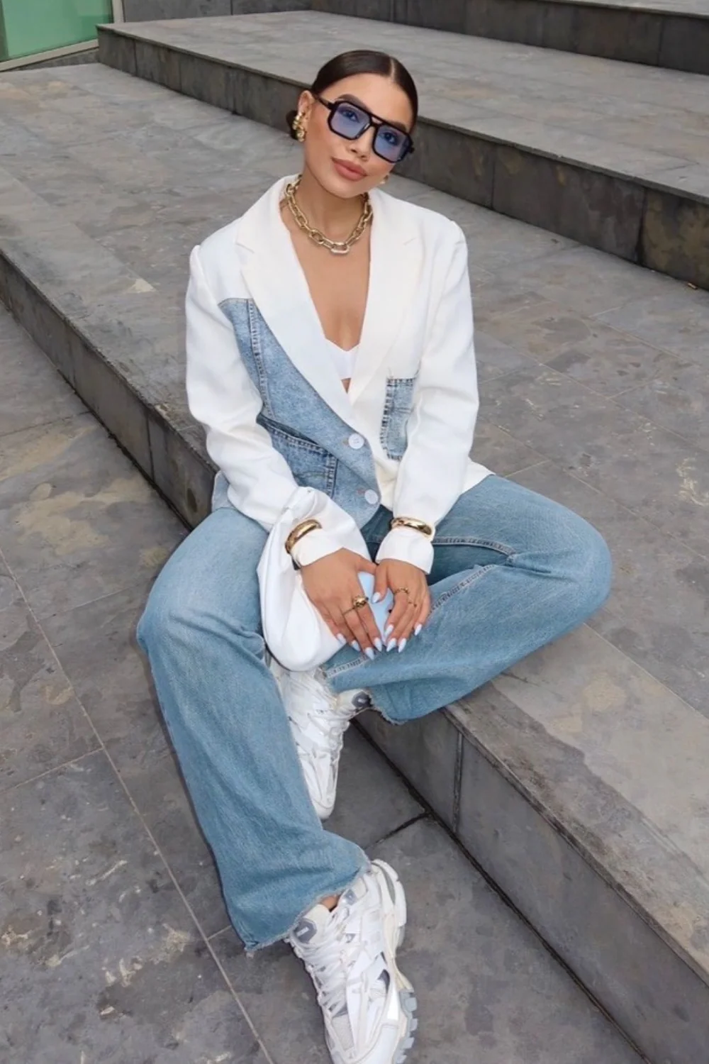 Kady white & blue denim blazer - Image 5