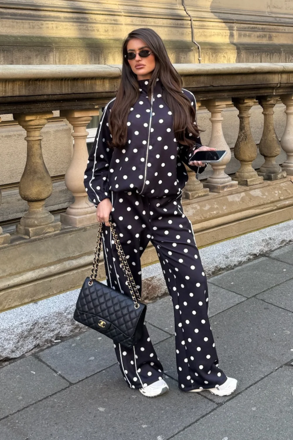KAIA BLACK POLKA DOT TRACKSUIT TWO PIECE SET