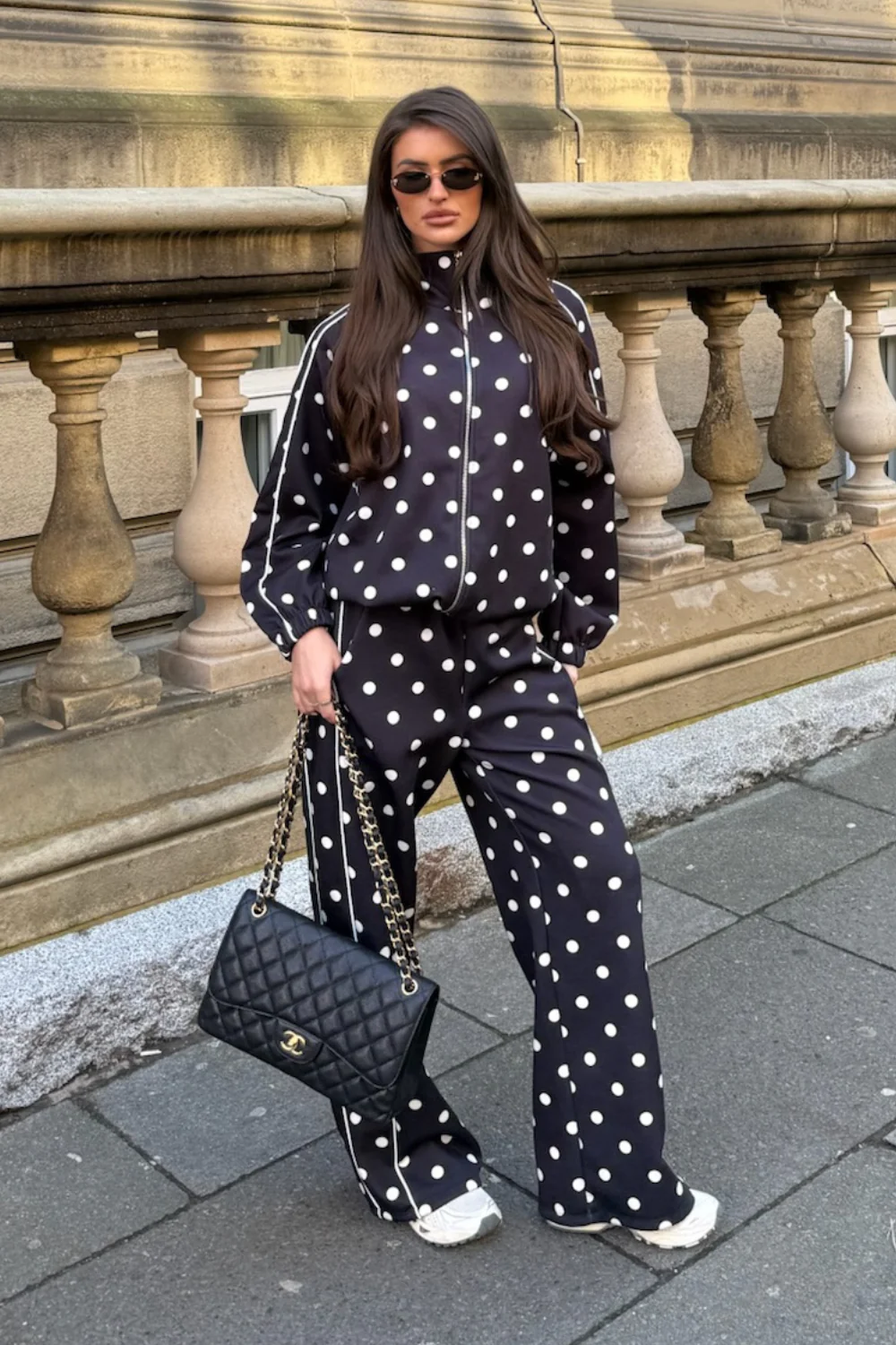 KAIA BLACK POLKA DOT TRACKSUIT TWO PIECE SET - Image 3