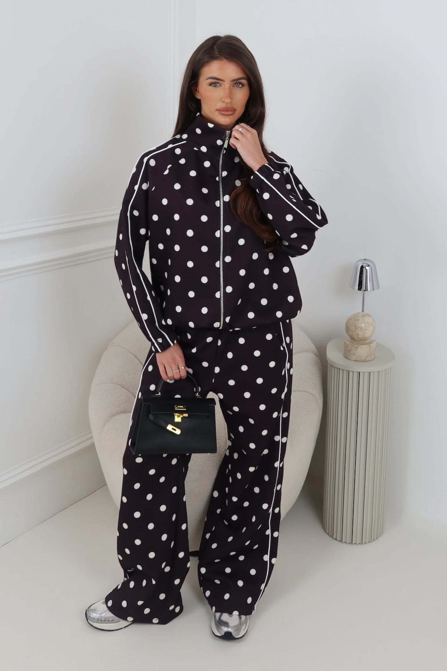 KAIA BLACK POLKA DOT TRACKSUIT TWO PIECE SET - Image 4