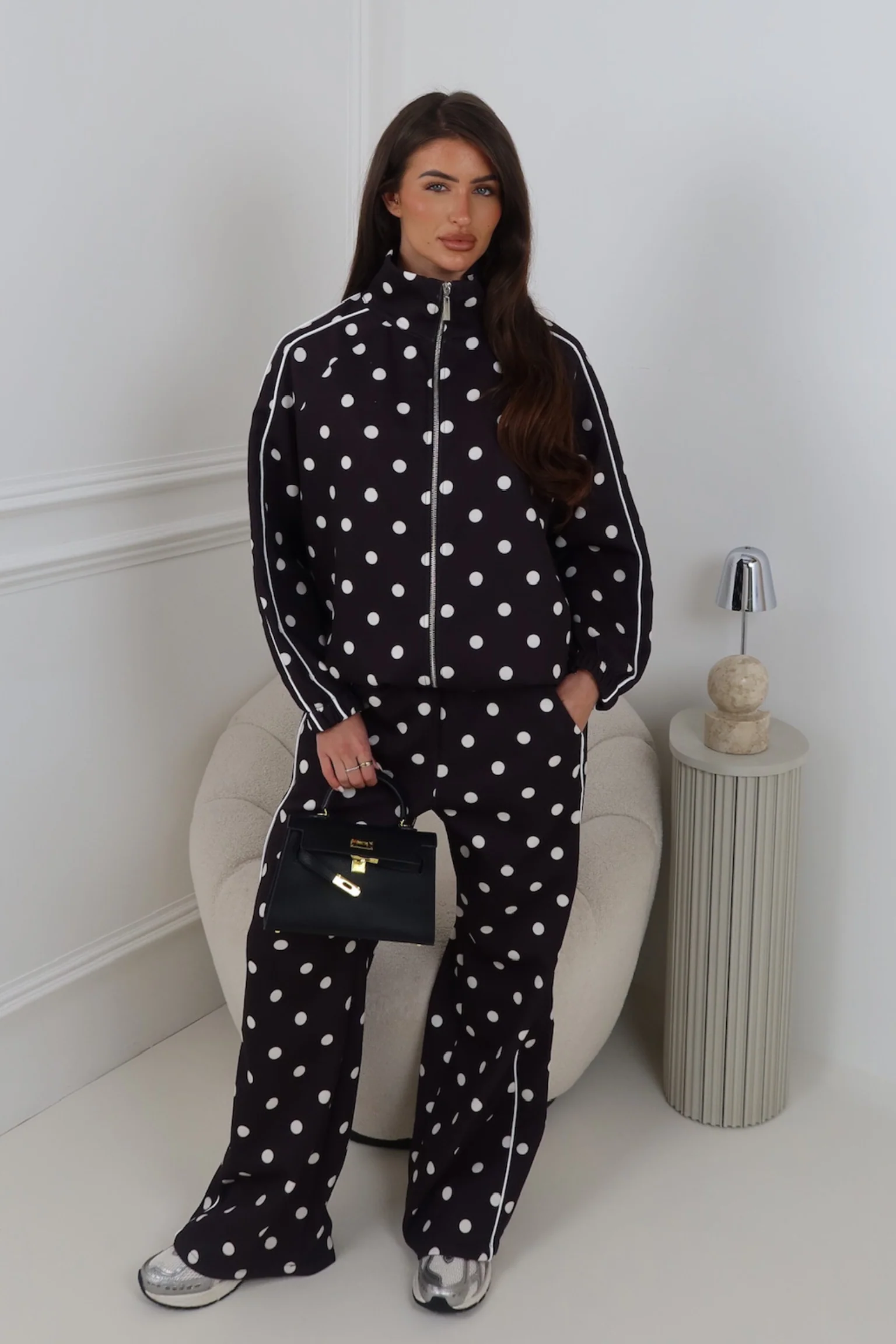 KAIA BLACK POLKA DOT TRACKSUIT TWO PIECE SET - Image 5