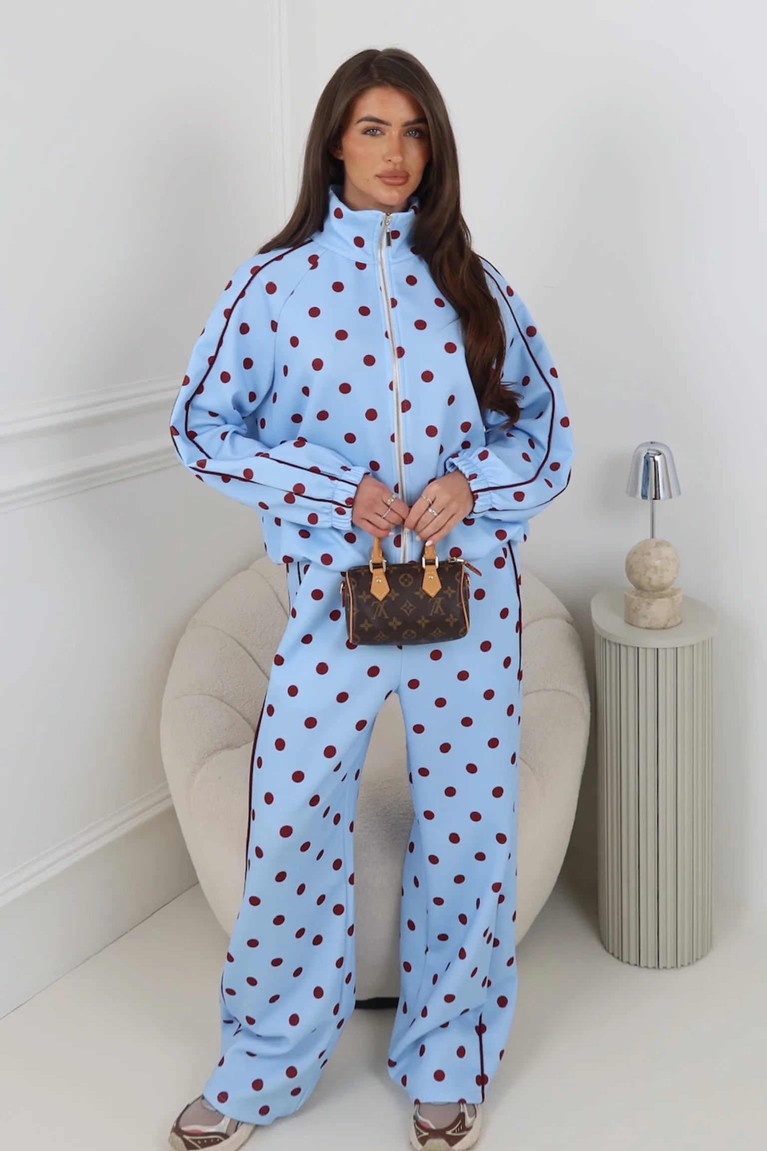 KAIA BLUE POLKA DOT TRACKSUIT TWO PIECE SET