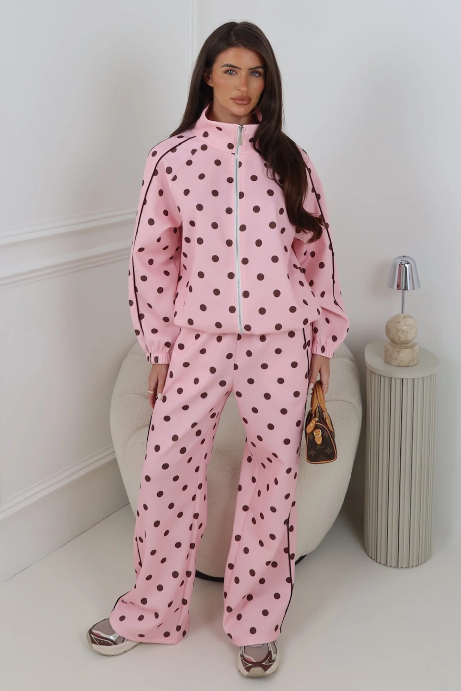 KAIA PINK POLKA DOT TRACKSUIT TWO PIECE SET - Image 2