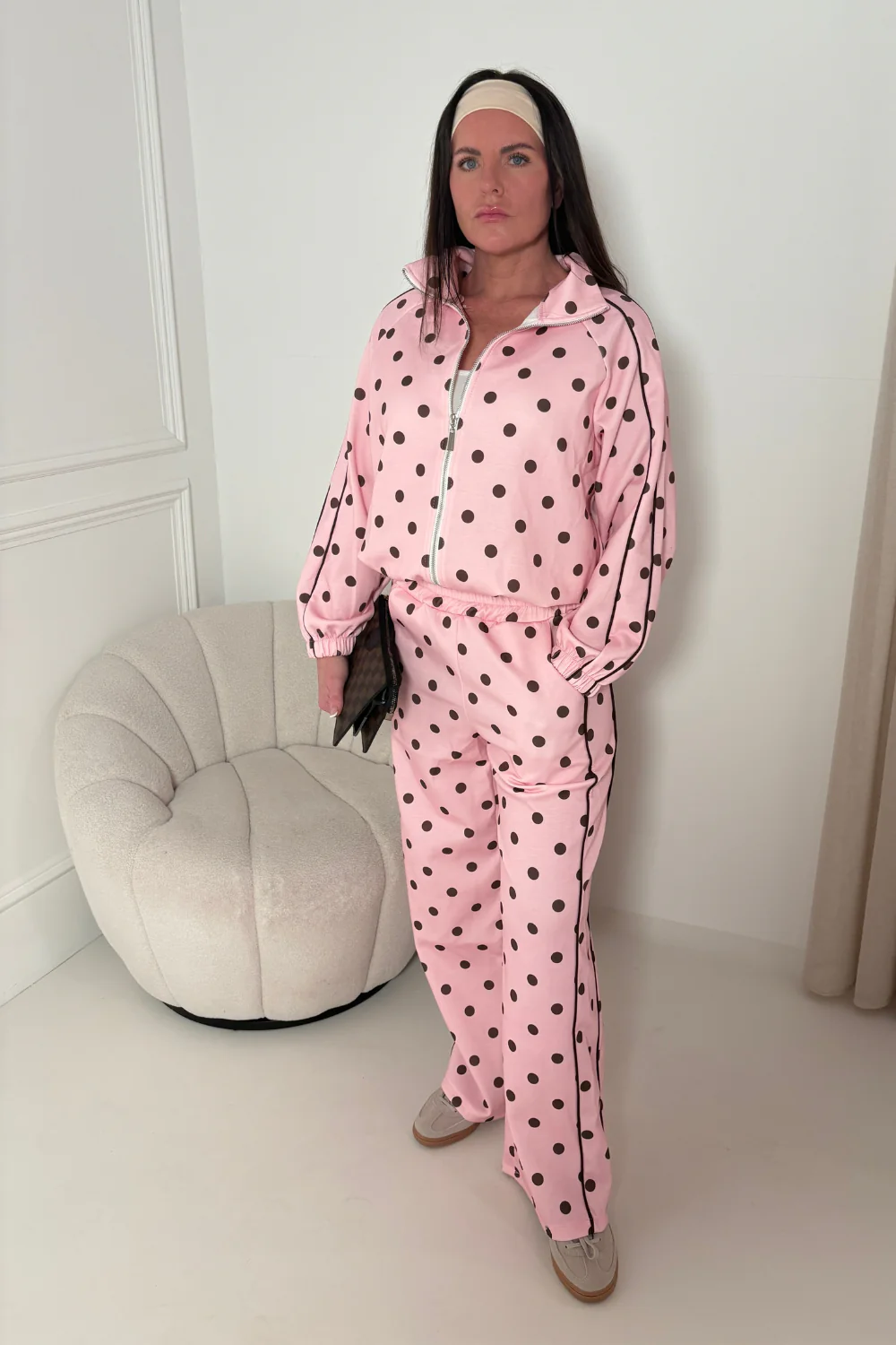 KAIA PINK POLKA DOT TRACKSUIT TWO PIECE SET - Image 3