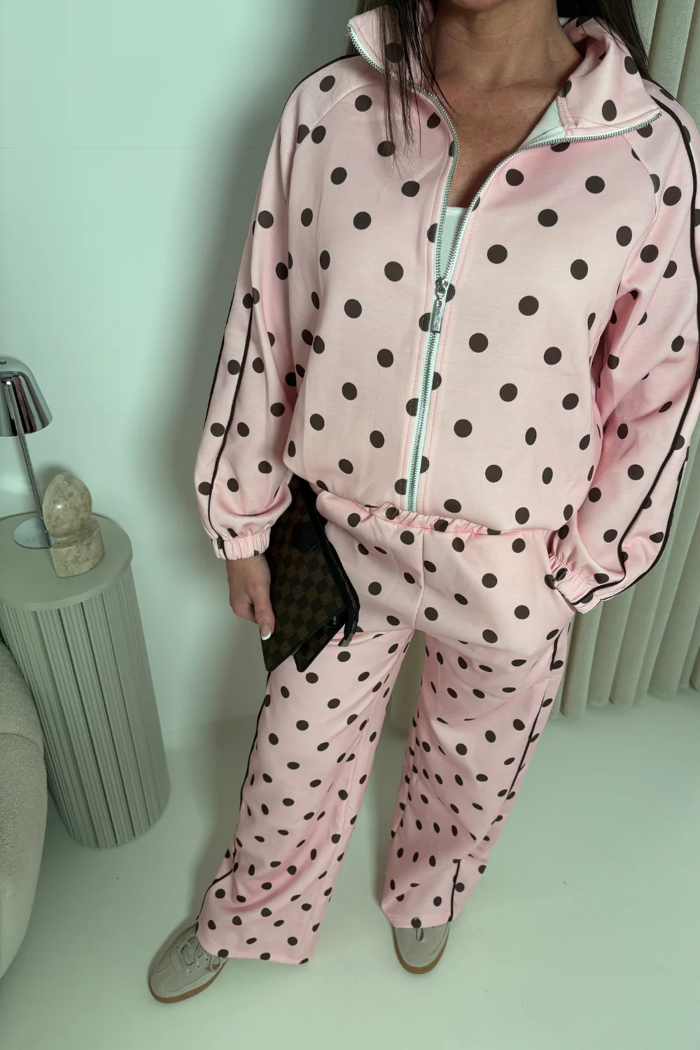 KAIA PINK POLKA DOT TRACKSUIT TWO PIECE SET - Image 4