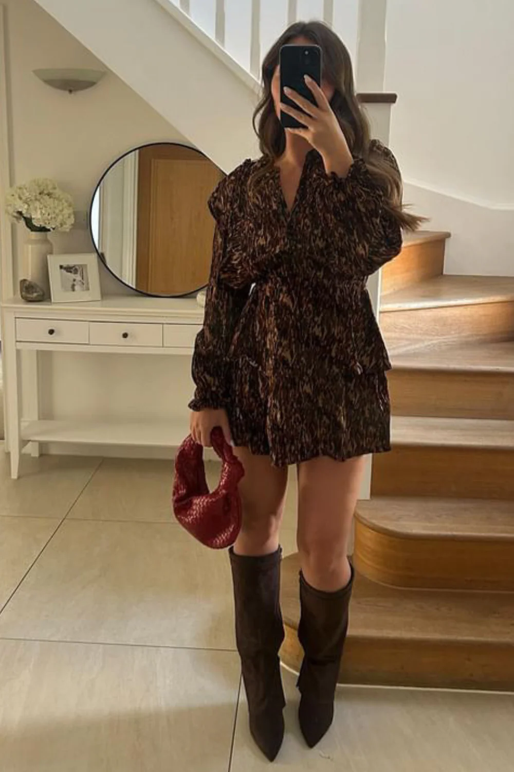 Karina brown patterned tiered dress