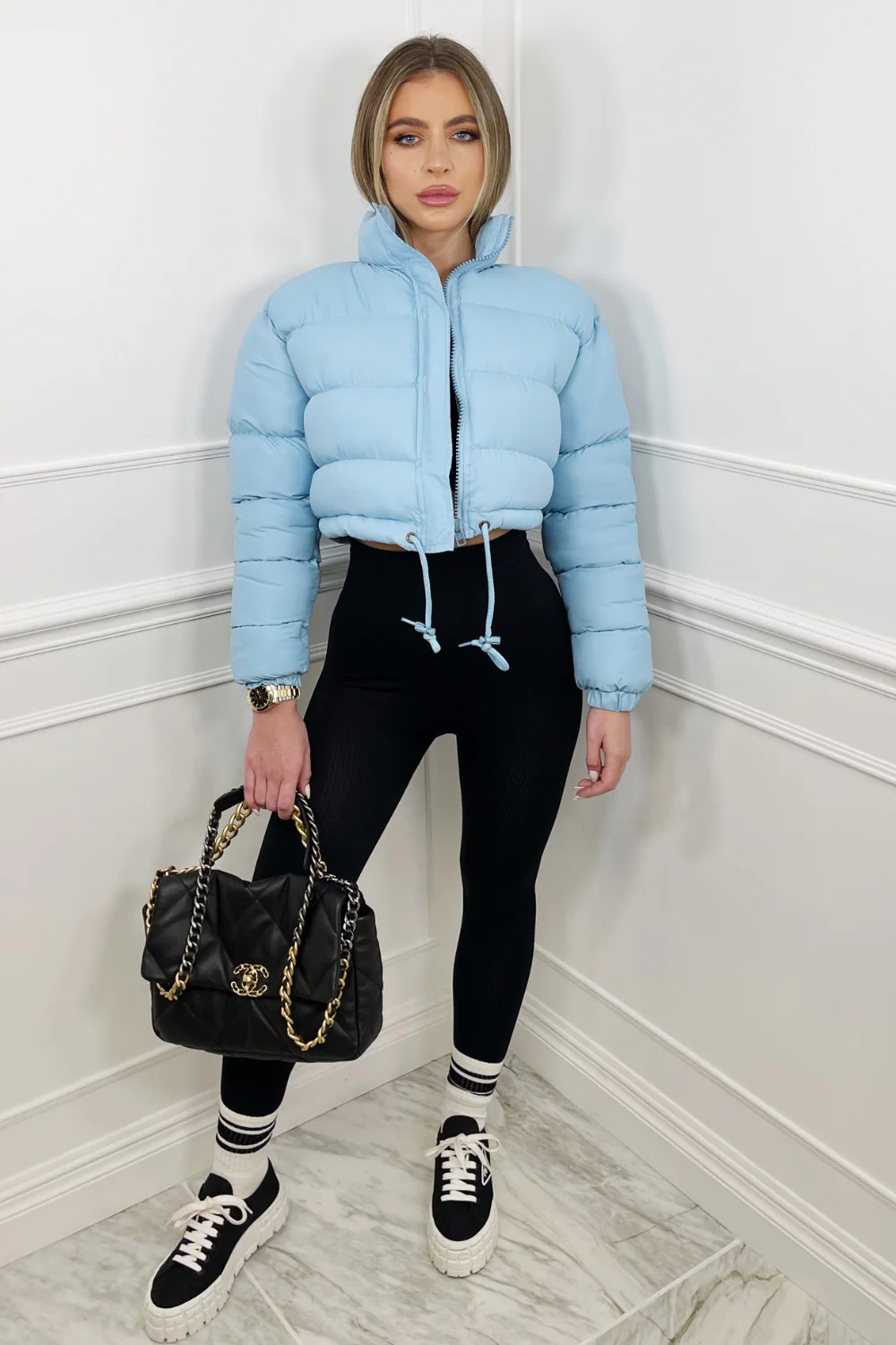 Karmin baby blue crop puffer coat - Image 4