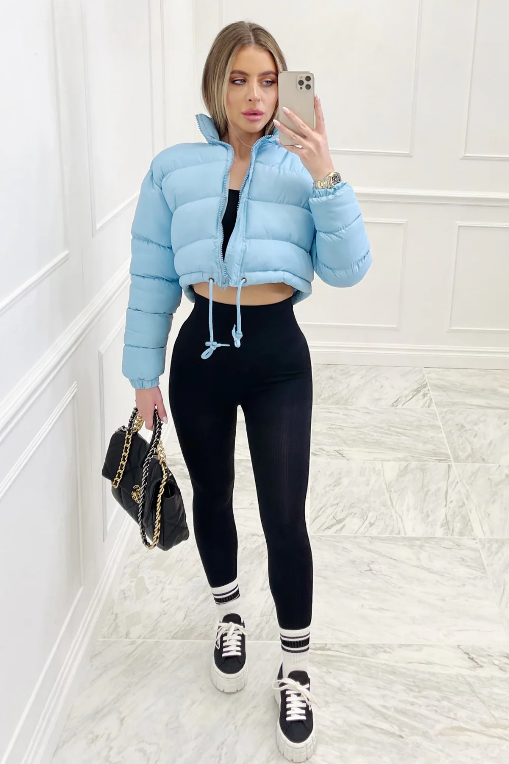 Karmin baby blue crop puffer coat - Image 5