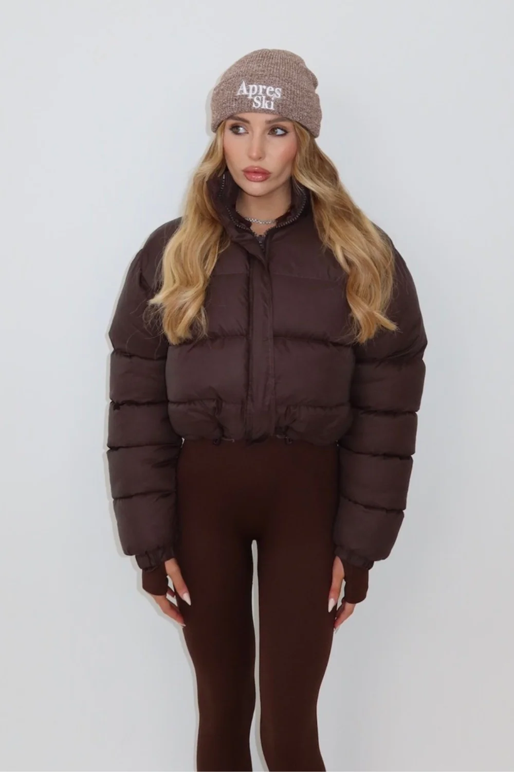 Karmin chocolate crop puffer coat