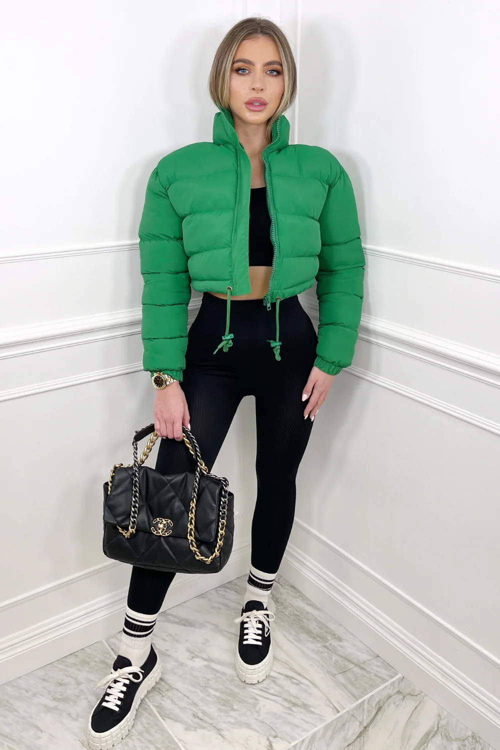 Karmin green crop puffer coat - Image 4