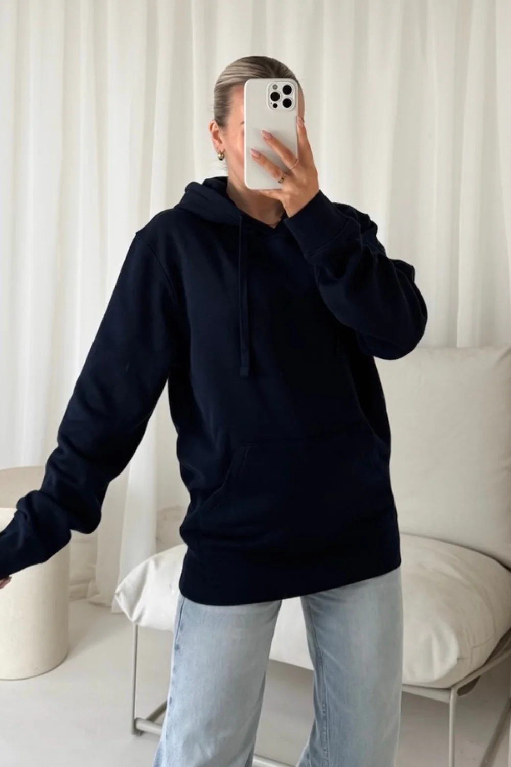 Katie navy basic drawstring hoodie - Image 2