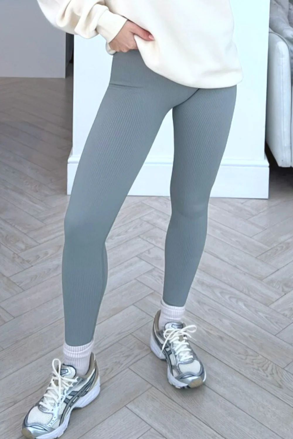 Katy Grey ribbed high waist leggings - Image 4